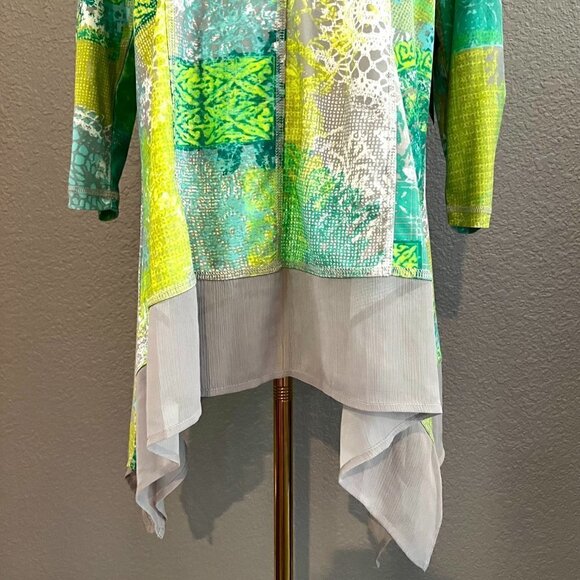 MULTIPLES MISS LIMEZINNA Multi Greens & Gray Tunic Bead & Chiffon Details NWT XL - Picture 2 of 16